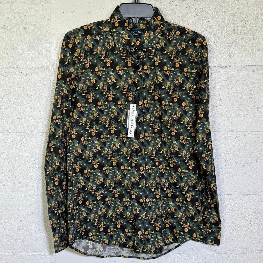 Paisley & Gray Men's Samuel Slim-Fit Floral Button-Down Shirt Garden night S $95 - Picture 1 of 7